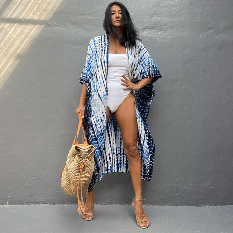 Cache-maillot imprimé en rayonne, cardigan sexy avec ceinture, chemise de protection solaire pour la plage