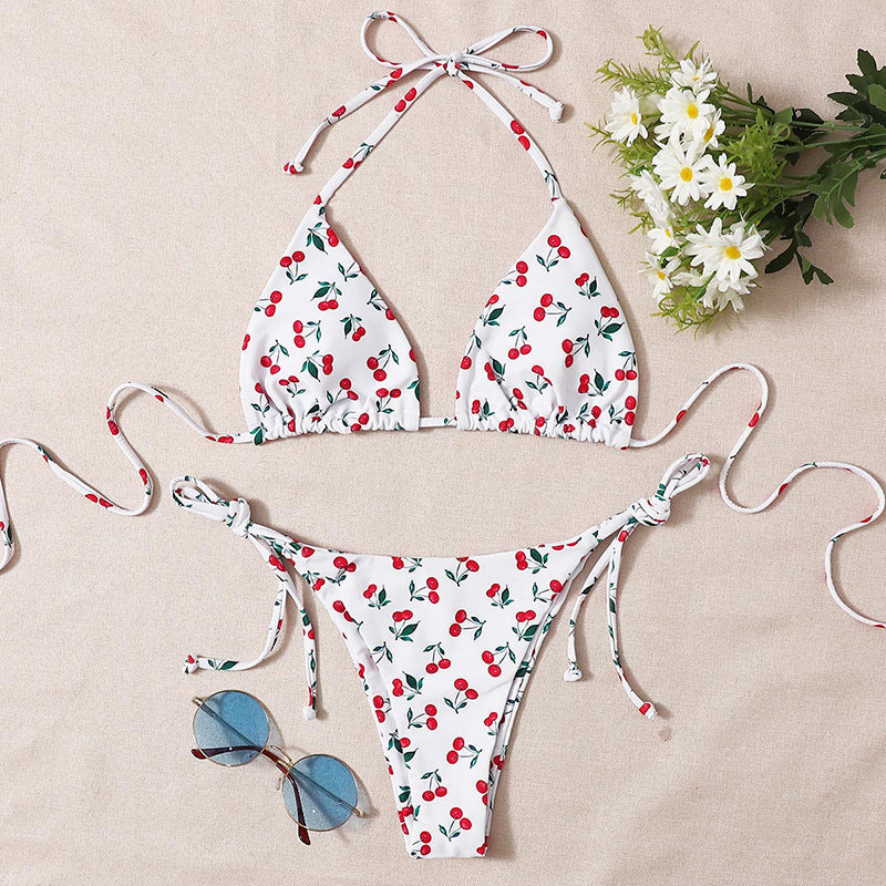 Sexy Damen Bikini Set Sommer Strand Bikini Kleiner Kirschdruck Bikini