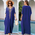 Cache-maillot de plage brodé en rayonne bleu marine, peignoir brodé, chemise ample de protection solaire, cache-maillot de plage
