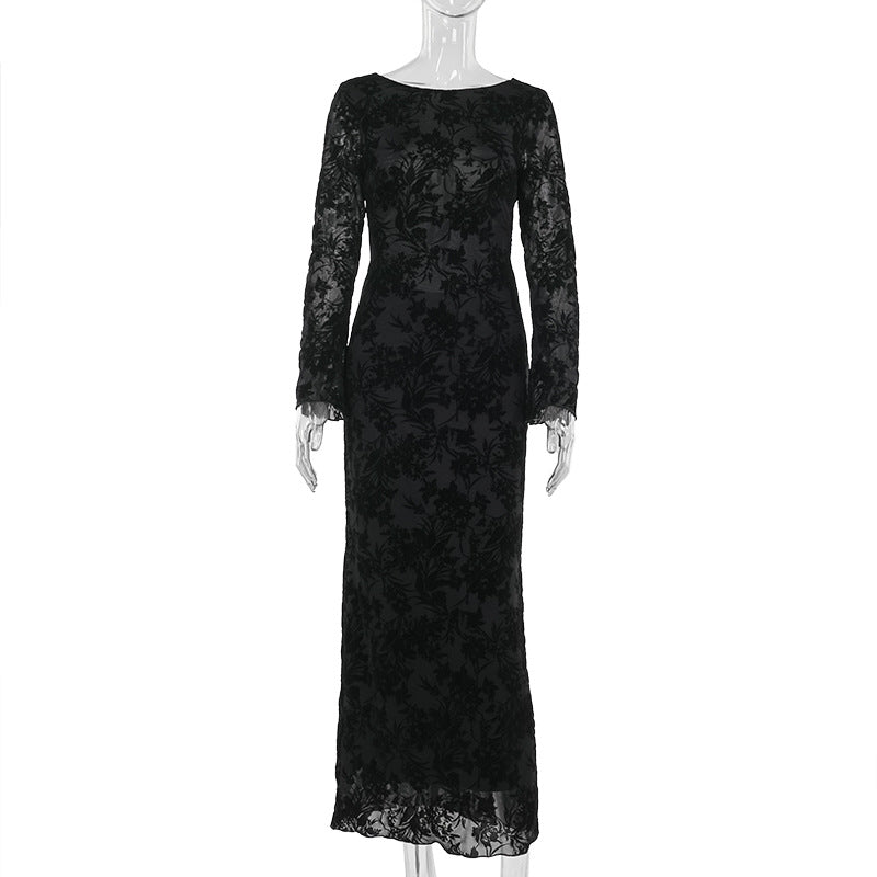 Robe sexy imprimée dos nu à manches longues pour femme - Élégance et mode automnale