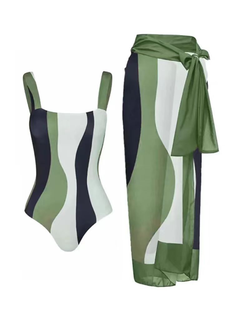 Maillot de bain bikini une pièce pour femme, conservateur, avec jupe en gaze de protection solaire, idéal pour les vacances à la mer ou pour le printemps.