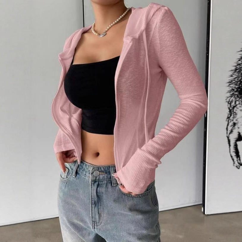 Herbst Winter Strickjacke Stricktop Slim Fit Sporthoodie Kurzer Reißverschluss Kapuzenpullover