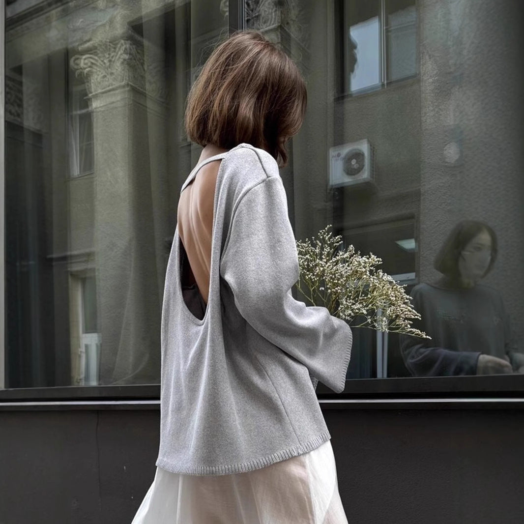 Pull en coton, automne hiver, dos nu, pull en tricot ample pour femme