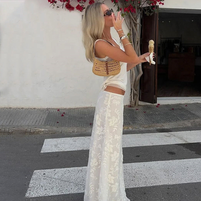 Jupe Été Femme Taille Basse Sexy Fleurie au Crochet Coupe Slim