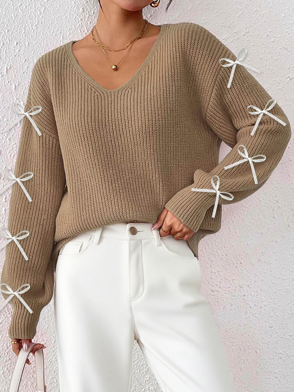 Manteau Hiver Automne Femme Vêtement Femme Ruban Nœud Décoratif Pull Tissé