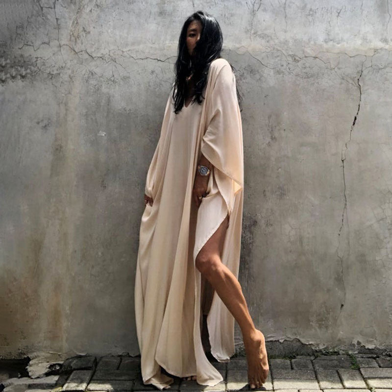 Rayon Einfarbige Bluse Strandurlaub Kleid Locker Überwurf Bikini Badeanzug Robe Oberbekleidung Damen