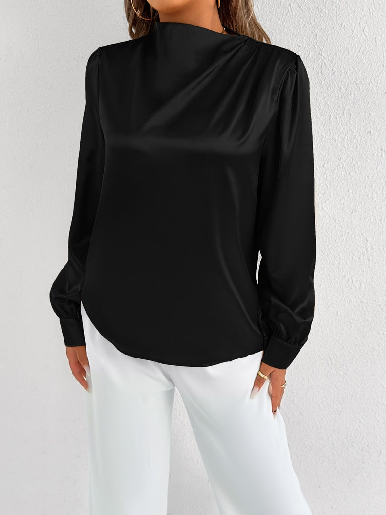 Women Clothing Summer Satin Shirt Women Shirt Light Transparent Satin Top