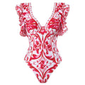 Frühlings-sexy-Badeanzug Damen Konservativer warmer bedruckter Badeanzug mit Wickelrock-Set