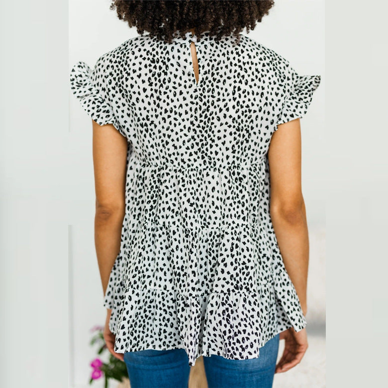 Chemisier femme à petites fleurs, manches courtes, haut ample, collection "Sweet Arrival".