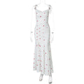 Damenbekleidung Sommer Bedrucktes, sexy Trägerkleid mit Raffungen und Schlitz, Damen Sommerkleid