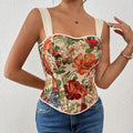 Retro bedrucktes französisches Korsett mit Stäbchen, schlankmachendes Korsett, Outer Wear, Inner Wear, Weste, Sling-Top