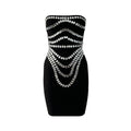 Handgemachtes, perlenbesetztes Strassstein-Kleid, sexy schulterfrei, Verband, Einteiler, eng anliegend, für Partys und Abendveranstaltungen
