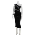 Robe de soirée élégante pour femme, vêtement féminin, avec sequins et col asymétrique.