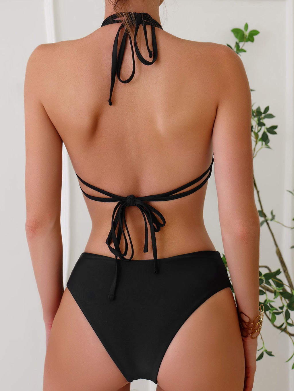 Bikini Einfarbig Gebunden Rückfrei Sexy Bikini Zweiteiler Badeanzug Bademode