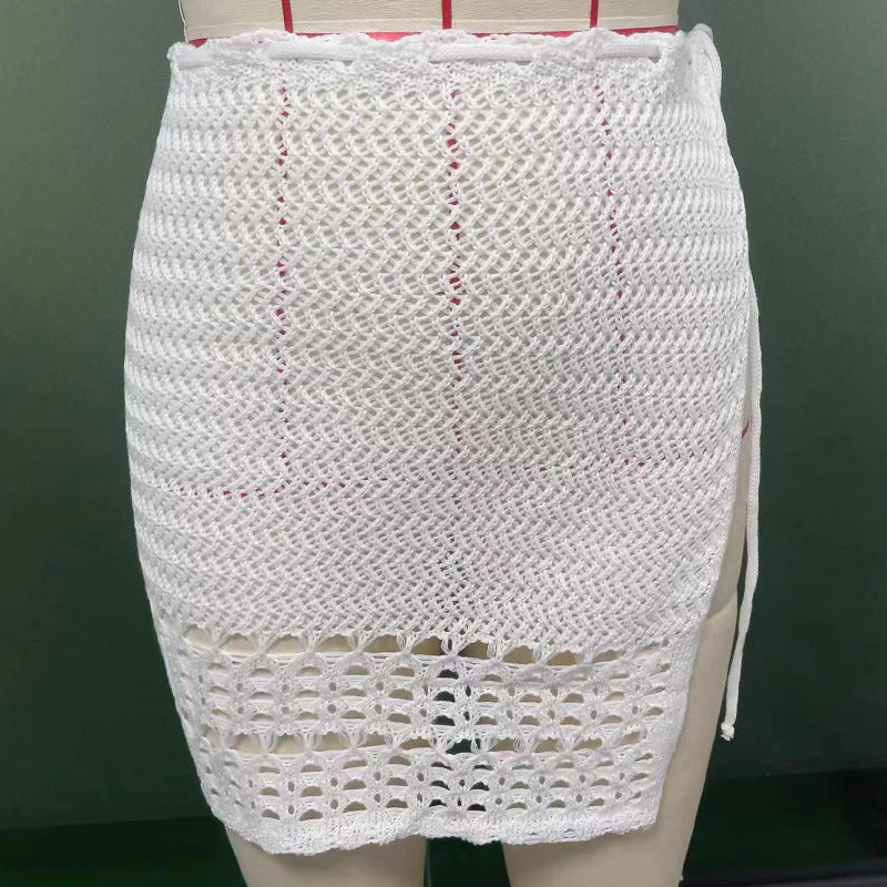 Jupe d'été unie, sexy, en maille ajourée, coupée, pour la plage, le bikini, le maillot de bain, la jupe de sortie, crochet