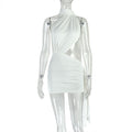 Robe plissée asymétrique pour femme, dos nu, de couleur unie, avec lacets et hanches, style streetwear
