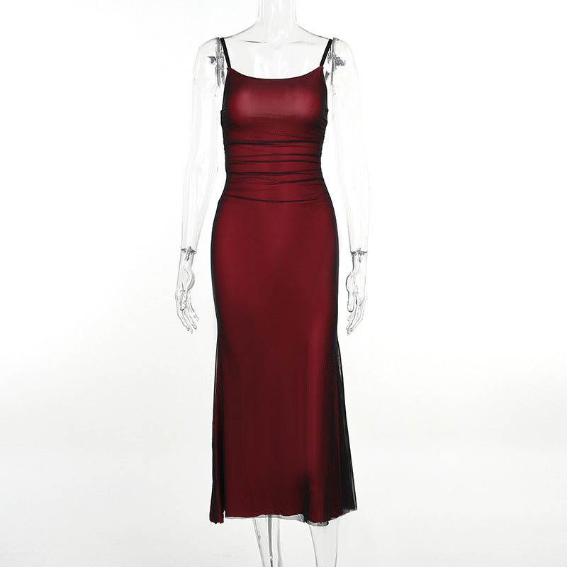 Damen Kontrastfarben Hosenträgerkleid Sommer Sexy Slim Fit Pures Kleid für Damen