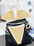 Kleiner, versenkter Streifen, sexy Bikini mit Spitze, verstellbares horizontales Dreieck-Taschen-Badeanzug