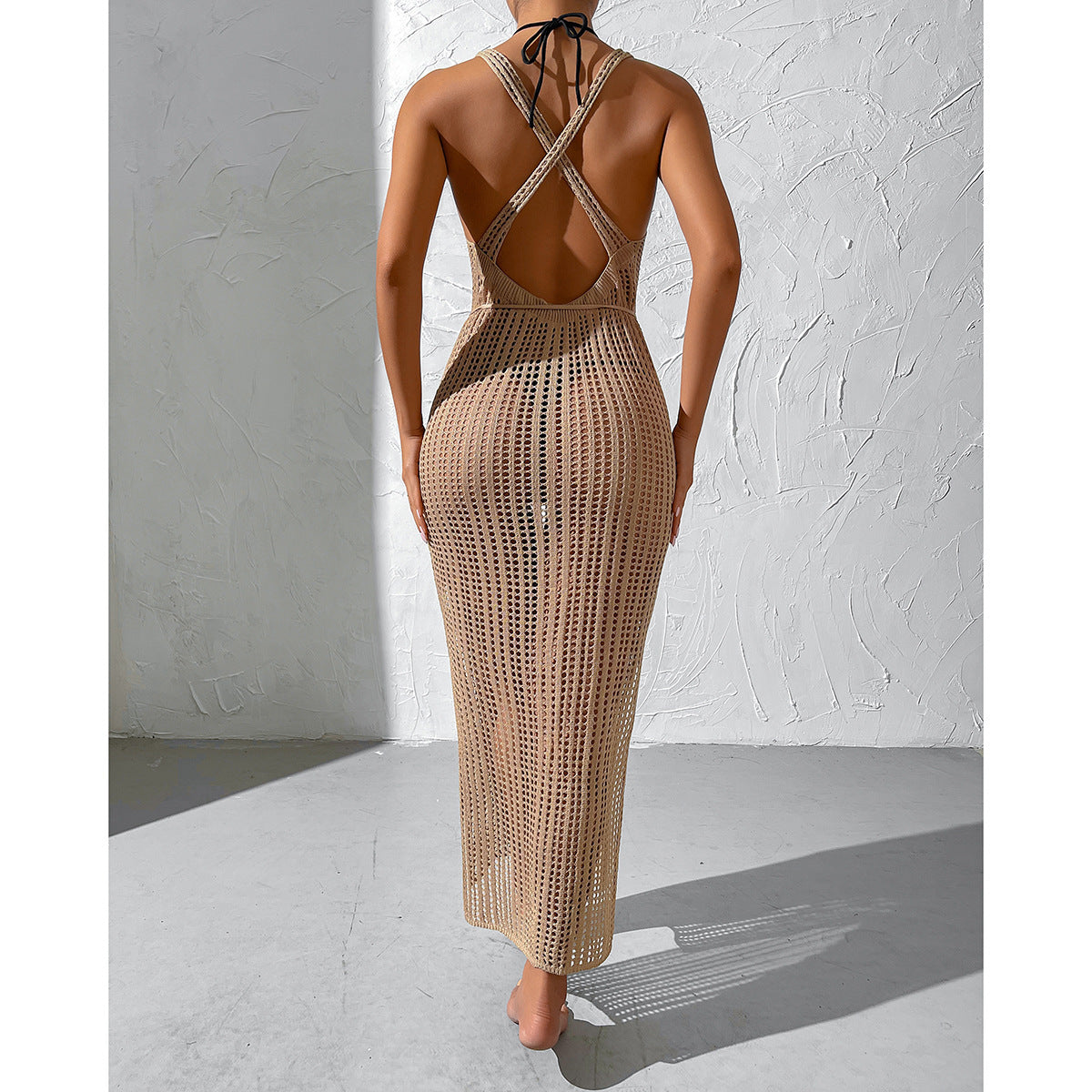 Urlaub Strand Sexy Strandkleid Hohl Cut-Out Durchsichtig Rückenfrei Strickkleid Damen