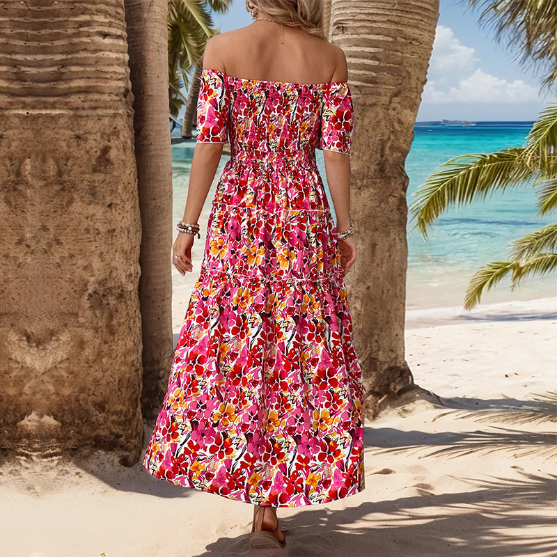 Sommer Damen Kleidung Urlaub schulterfreies bedrucktes Kleid