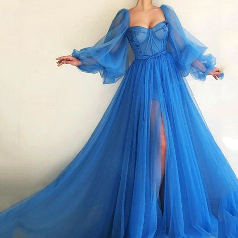 Vêtements d'été pour femmes Robe élégante et à la mode Robe de soirée de mariage fendue en maille