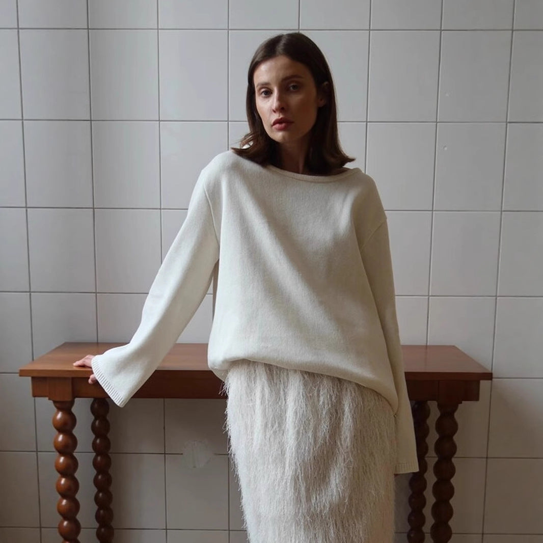 Pull en coton, automne hiver, dos nu, pull en tricot ample pour femme