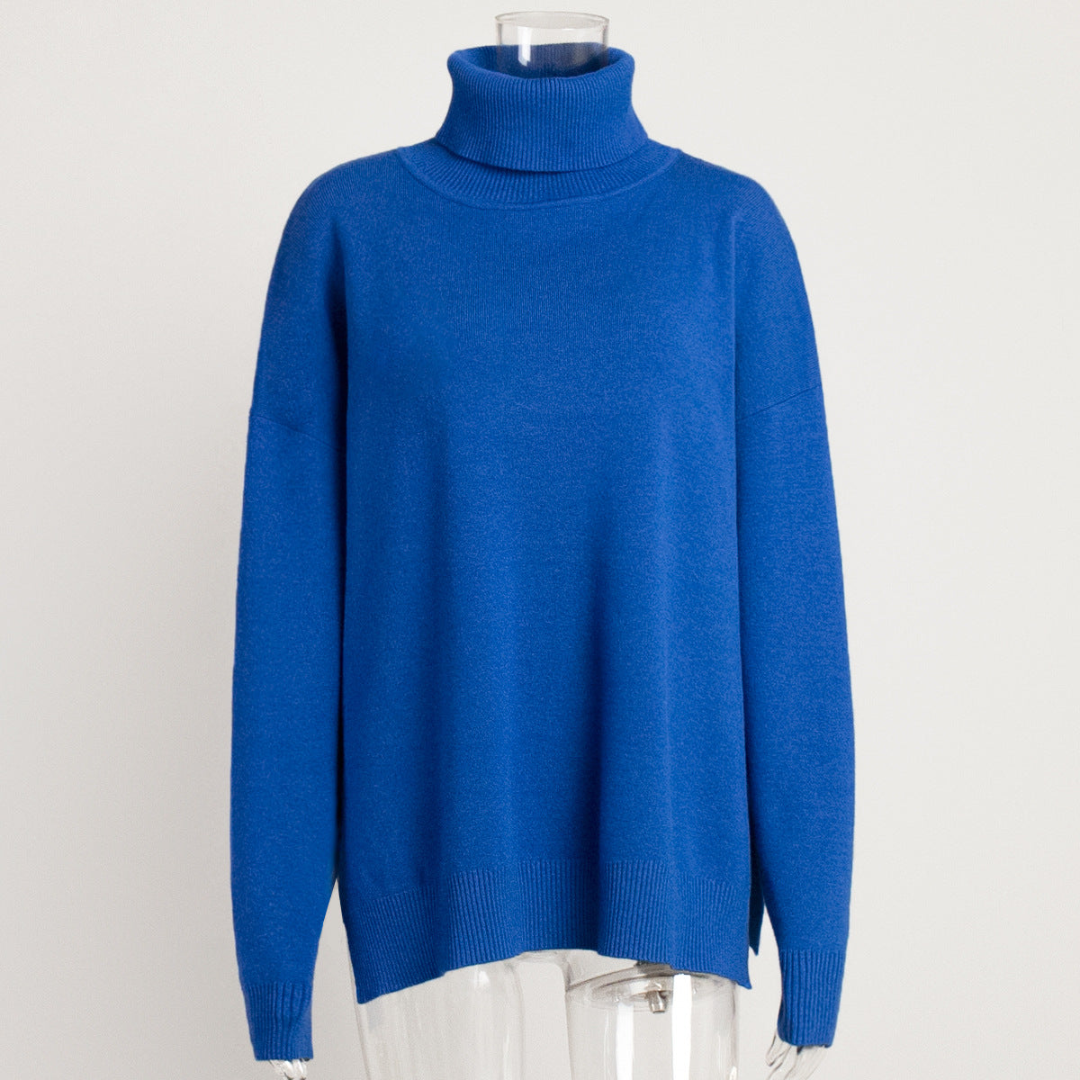 Rollkragenpullover Damen Herbst Winter Lässiger Pullover Schlitz Locker Einfarbig Strickpullover
