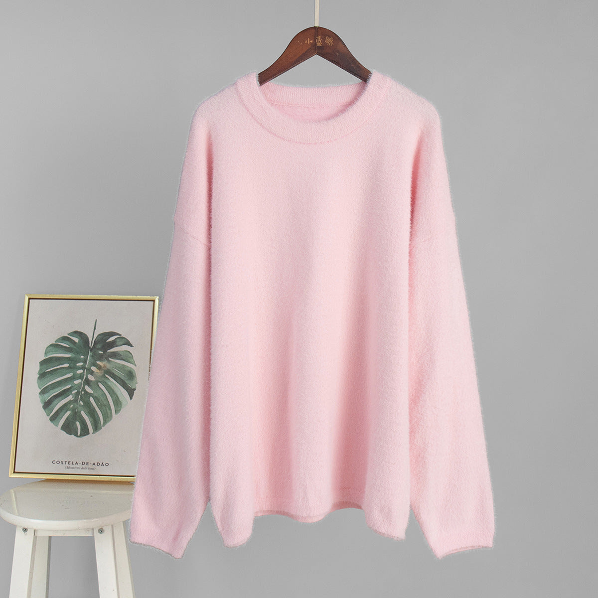 Pullover mit Rundhalsausschnitt Herbst Winter Einfarbiger Strickpullover Lockerer Freizeitpullover