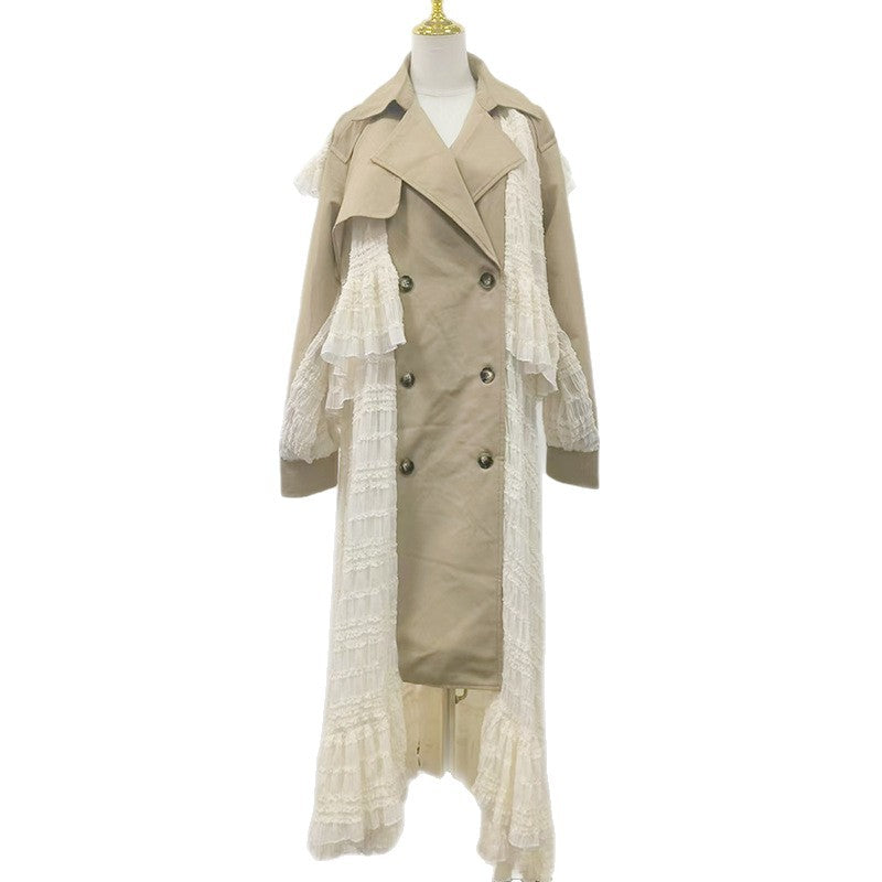 Manteau Élégant Femme Automne Coupe Cintrée Dentelle Couture Design Haut de Gamme