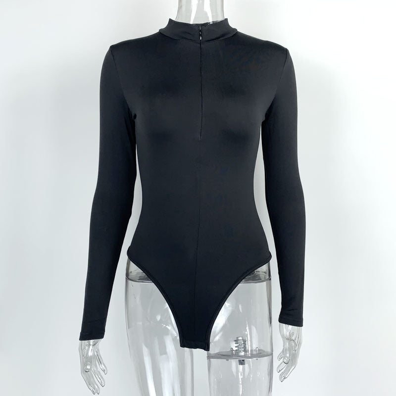 Haut d'hiver automne, vêtement féminin, body moulant à manches longues et fermeture éclair