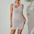 Robe de Plage Femme Couleur Unie Sexy Tricoté Bikini Maillot de Bain Blouse Vêtement de Protection Solaire