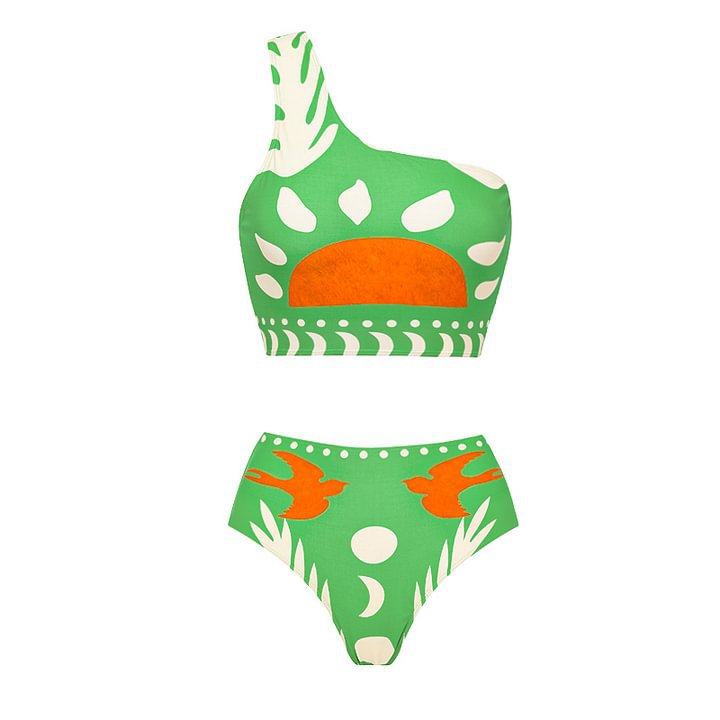 Maillot de bain imprimé amincissant les épaules pour femmes, bikini taille haute