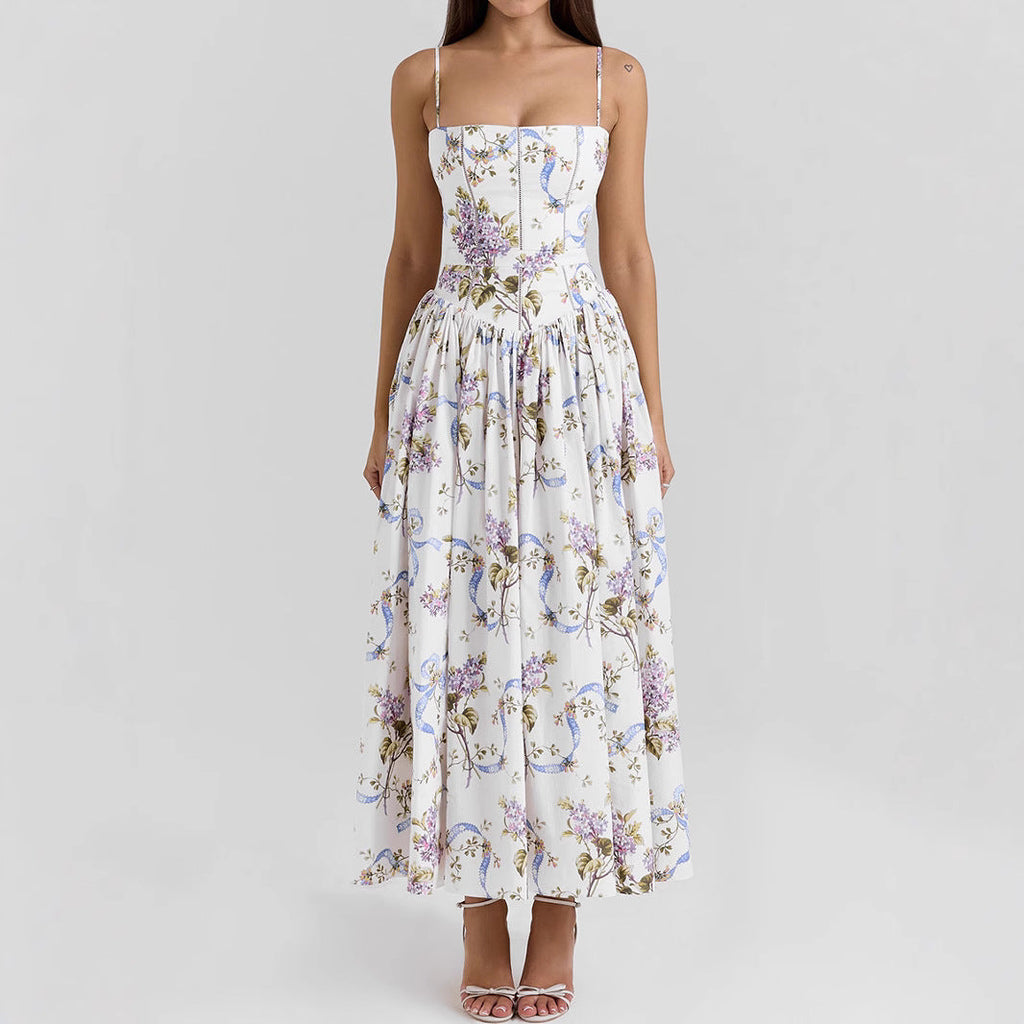Sexy Druckkleid Sommer Slim Fit Rückenfreies Maxikleid Elegant Hoher Anspruch Sommer Wunderschönes Kleid