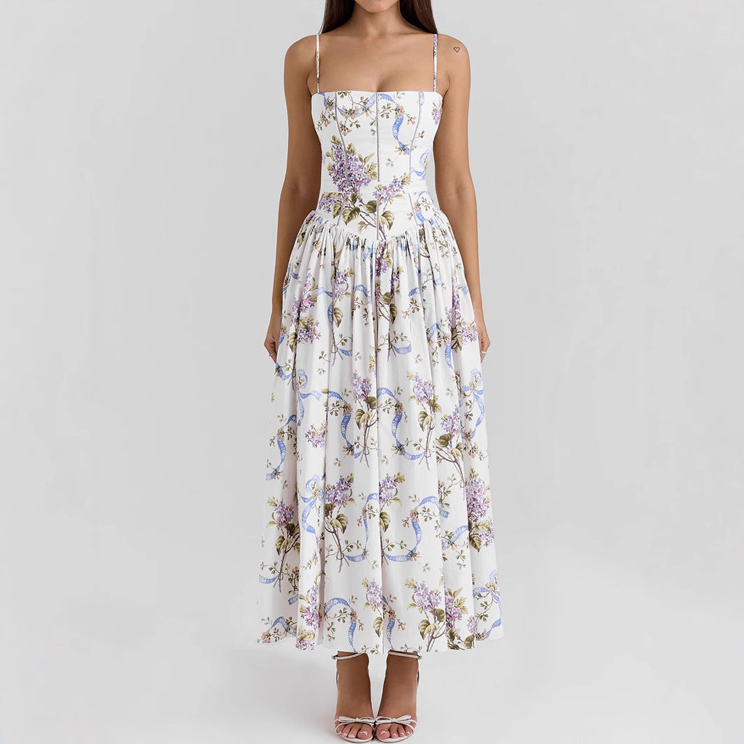 Sexy Druckkleid Sommer Slim Fit Rückenfreies Maxikleid Elegant Hoher Anspruch Sommer Wunderschönes Kleid