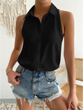 Chemise sans manches en satin pour femme, haut décontracté en satin de couleur unie pour le bureau, collection printemps