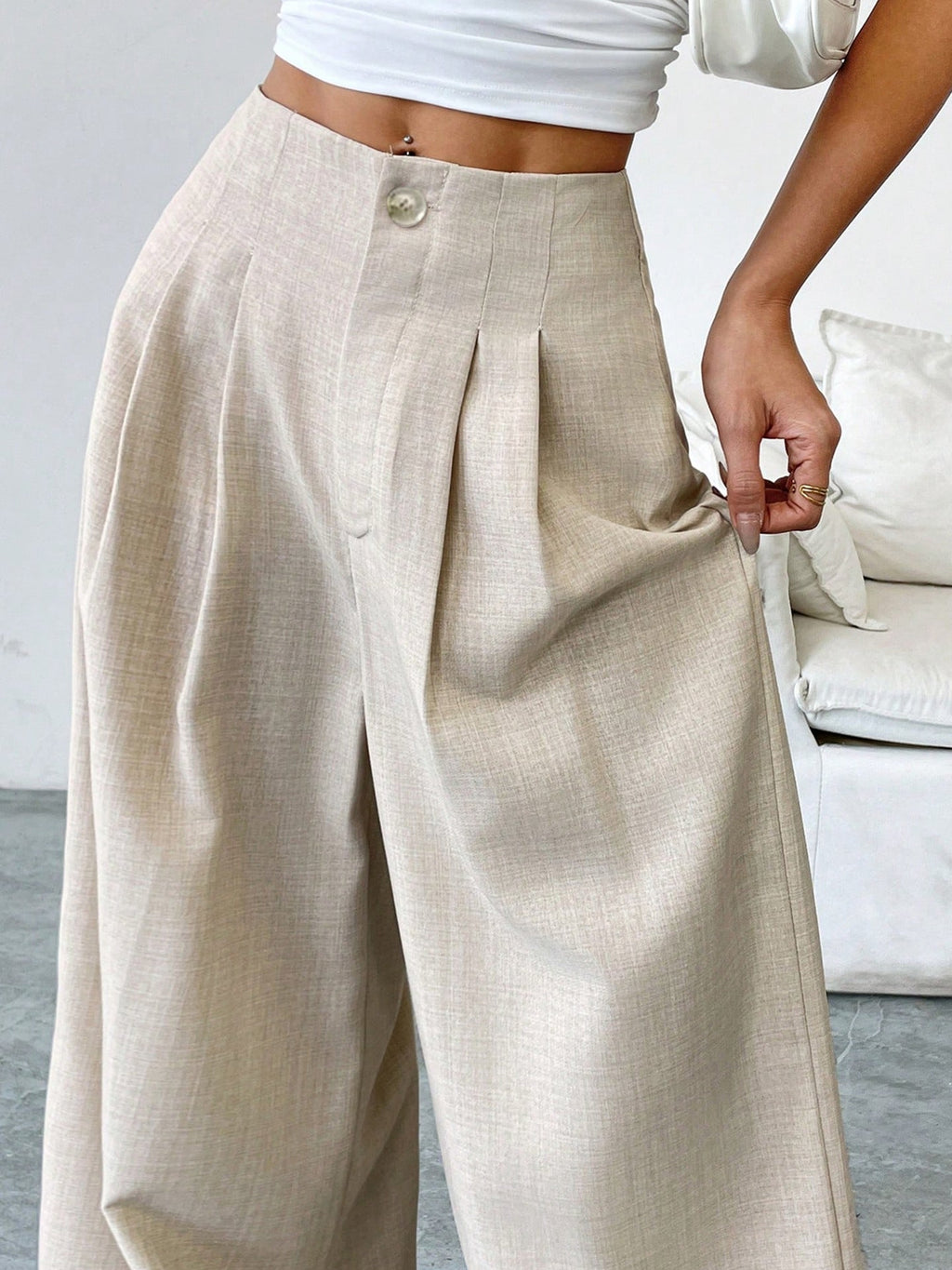 Aprikose Elegant Herbst Winter Gerade Fallende Damen Business Hose Lockeres Design Schlankmachend Leichte Luxus Freizeithose