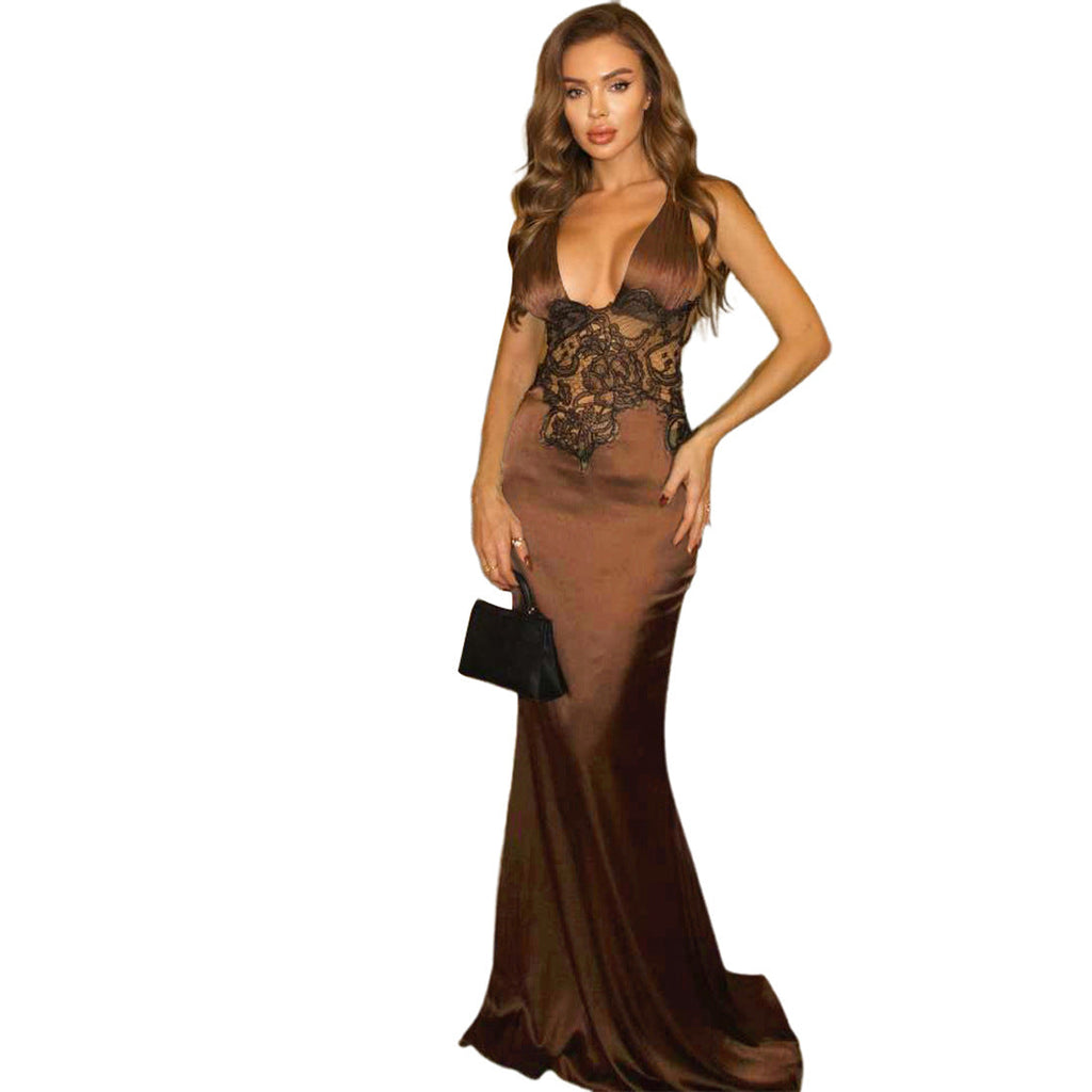 Robes Élégantes pour Femmes Automne-Hiver, Col V Plongeant, Coupe Moulante, Dos Nu, Sexy
