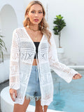 Chemisier de vacances à la plage pour femme, cardigan tissé à lacets, manches longues, protection solaire, cache-maillot de bain