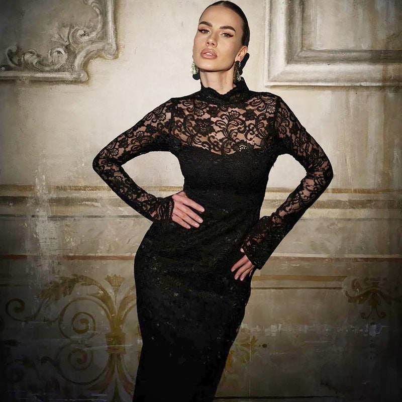 Robe d'été sexy à manches longues, en dentelle, pour femme