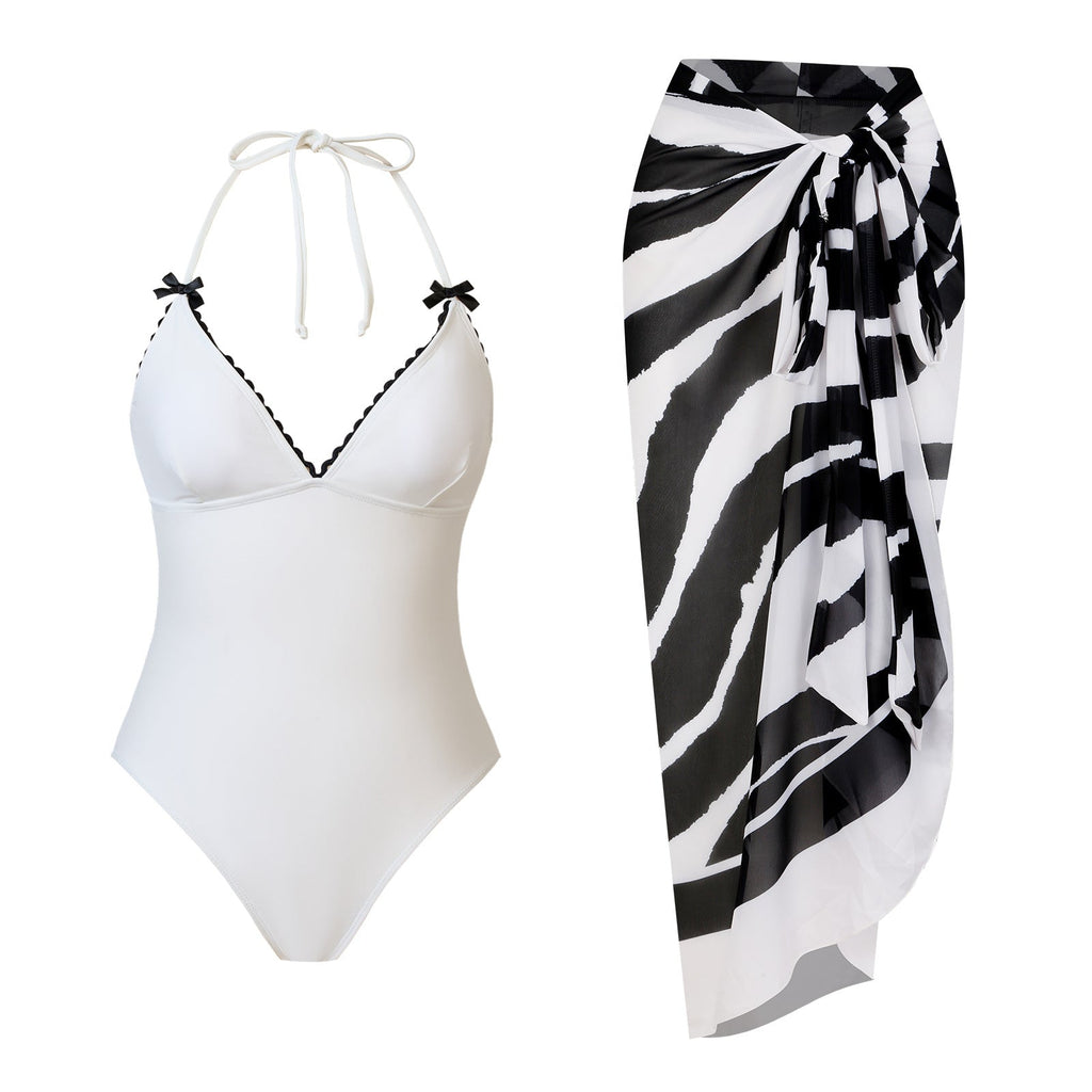 Maillot de bain une pièce femme noir blanc sexy deux pièces avec robe en mousseline
