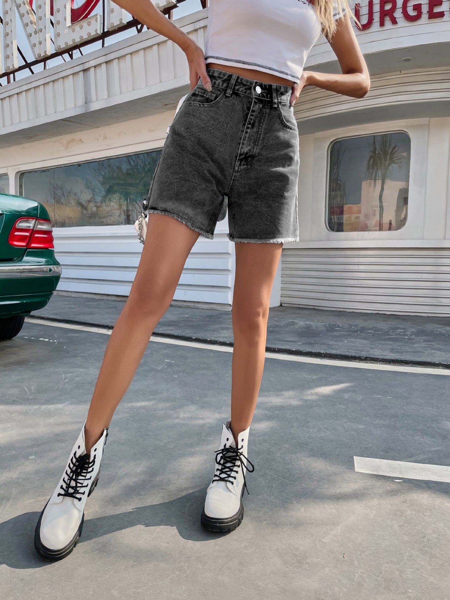 Modische lockere lässige Damenkleidung Jeans-Shorts High Waist Locker Schlankmachend Schlankmachende Hosen