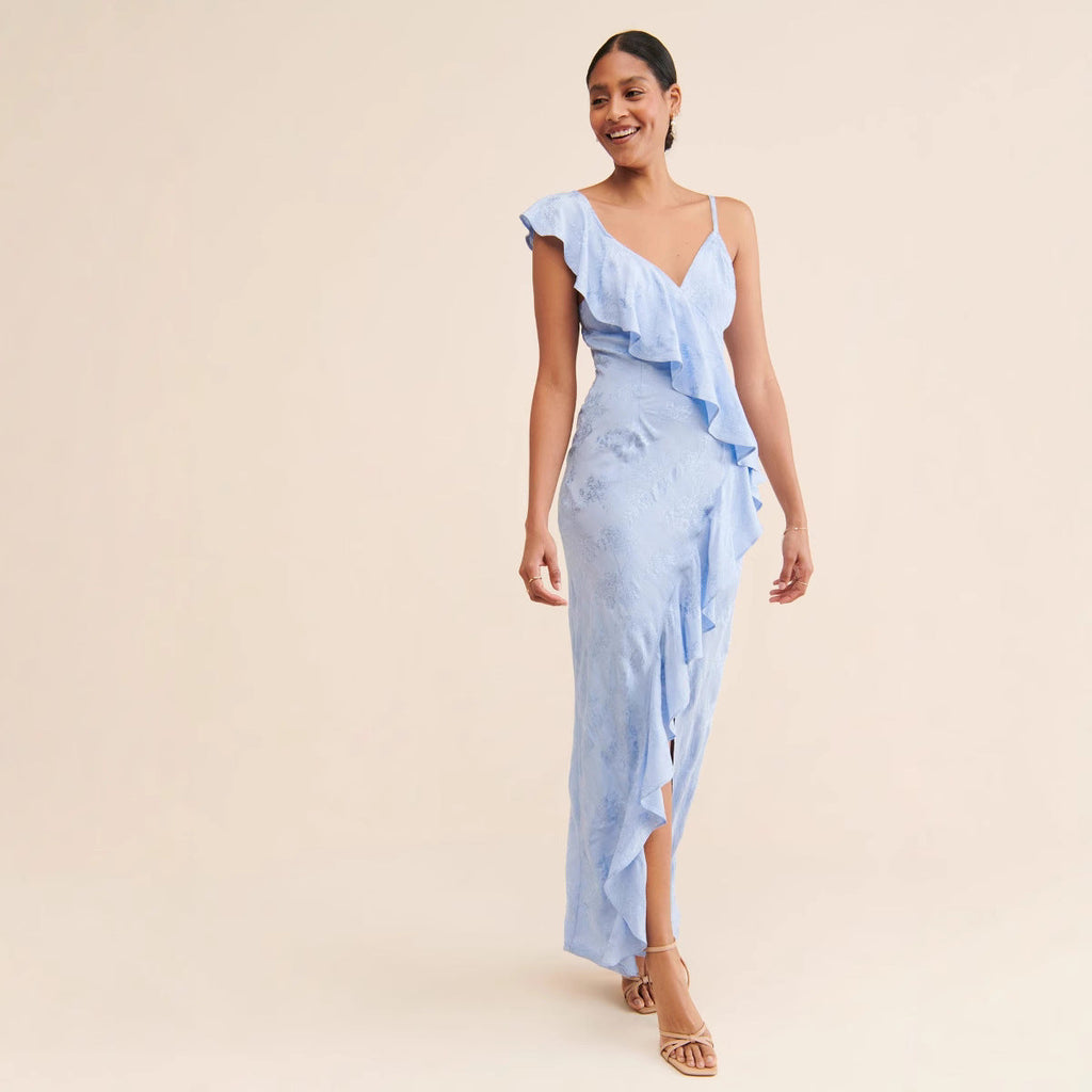 Robe de soirée élégante à fines bretelles, dos nu, fendue, collection printemps-été