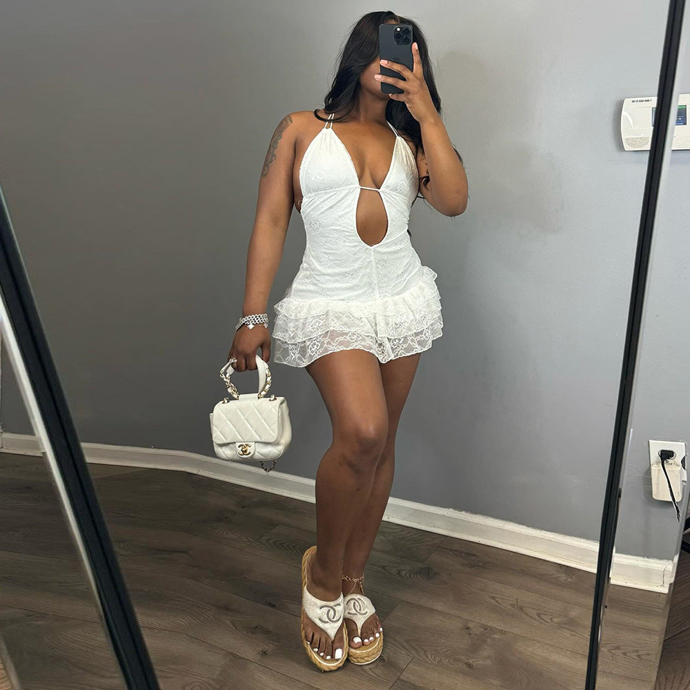 Robe Sexy Femme Vêtements Robe Automne Lacets Dentelle Gâteau Type Dos Nu Sexy