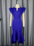 Robe fourreau queue de poisson sexy à volants, plissée, manches courtes, taille haute