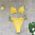 Maillot de bain bikini triangle, coupe creuse, couleur unie, bretelles sexy, dos nu, fendu pour femme