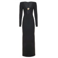 Französisches sexy Hepburn Nischen-V-Ausschnitt-Kleid mit Metallschnalle, dekoratives, figurbetontes Etuikleid, Maxikleid