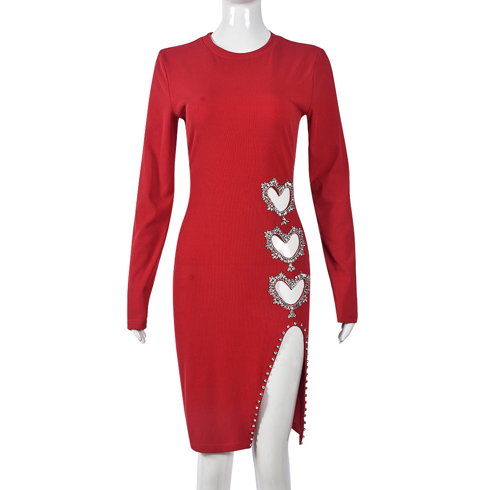 Damen Kleidung Aushöhlen Cut-out Kurzes Love Strass Bandeau Sexy Kleid Damen