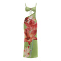 Frühlings-Damenbekleidung Urlaub Sexy Crop Top Umwickelte Brust Spaghetti-Träger Blumenkleid für Damen