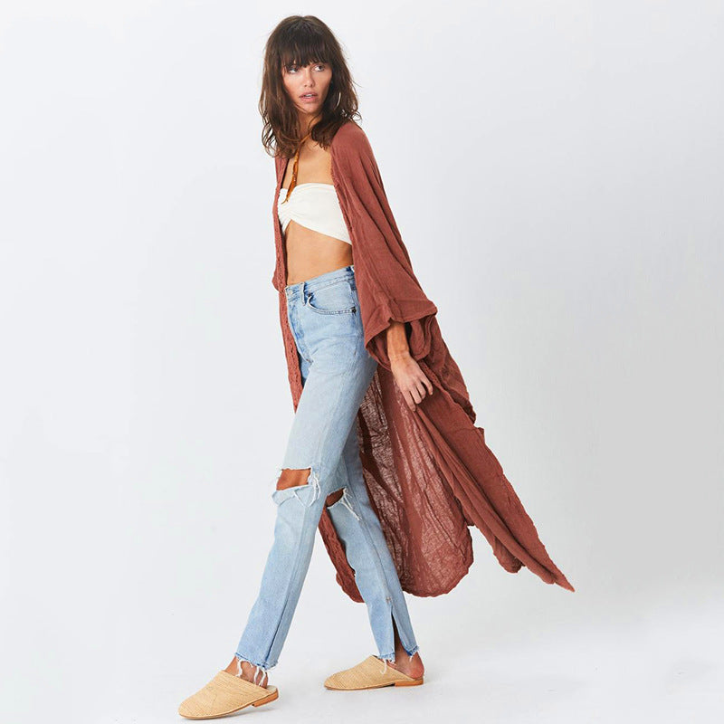 Rostrote Spitzen-Strickjacke Lockerer Strand-Sonnenschutzmantel Strandüberwurf Badeanzug Oberbekleidung Damen