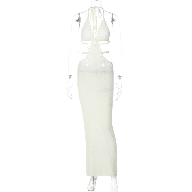 Sexy Pure Want to Hang Neck Wrapped Chest Hollow Out Stitching Lace up Dress für Frauen